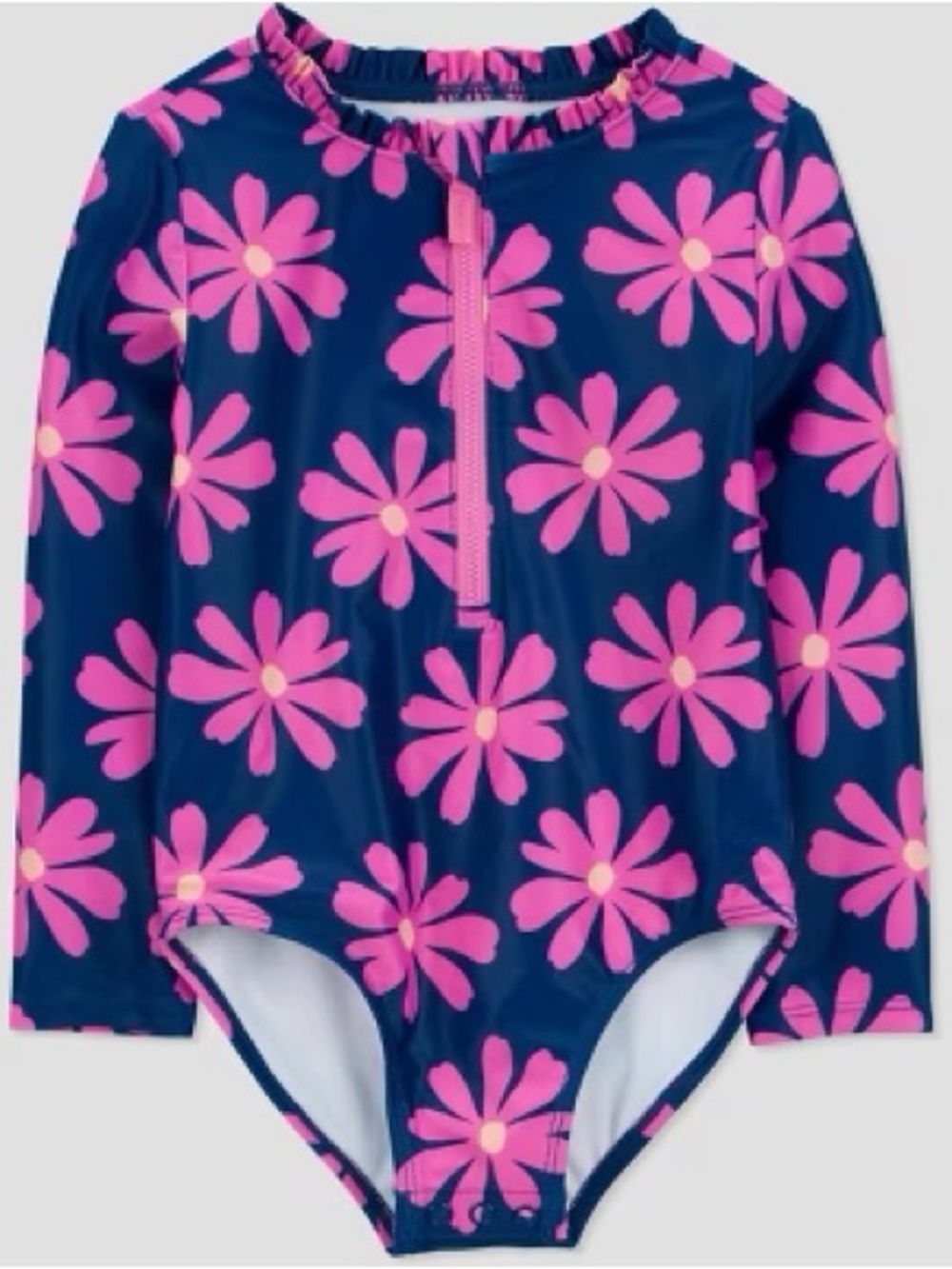 Toddler Navy Floral Long-Sleeve Rash Guard One-Piece Swimsuit - 18 month